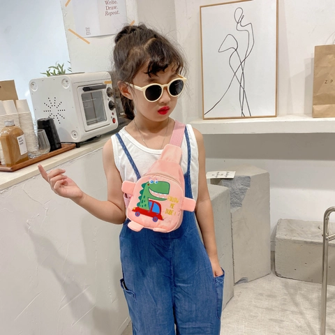 Kids Cartoon Dinosaur Chest Bag Oxford Waterproof Mini Crossbody Bag Animal Pattern Casual Shoulder Bag For Boys Girls