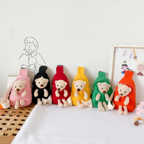 Borsa Da Petto Per Bambini Cartoni Animati Borsa A Tracolla In Tela Con Decorazione Orso Coniglio Peluche 3D