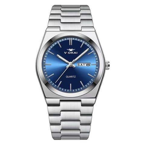 Reloj Cuarzo Hombre Correa Acero Inoxidable Caja Aleación Impermeable Día Fecha Calendario Pantalla Negocios Lujo Simple