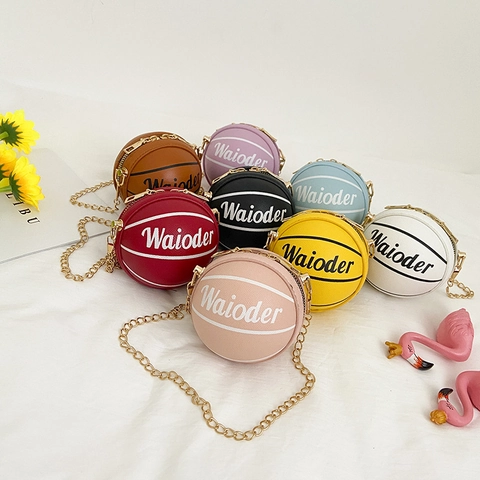 Mini Sac À Bandoulière Forme De Basket-Ball Cuir PU Sangle Chaîne Métal Sportif Mode Petit Porte-Monnaie Pour Enfants Filles Garçons