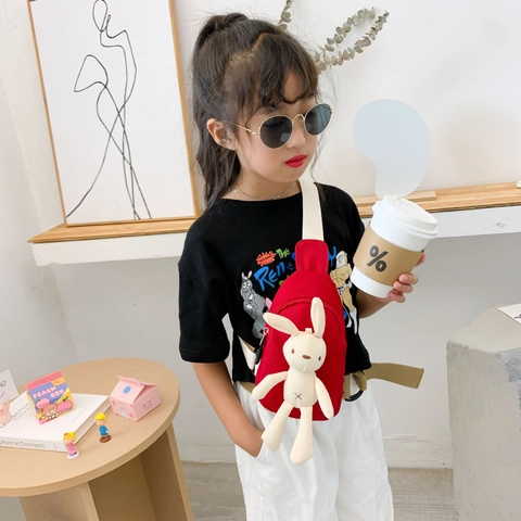 Borsa Da Petto Per Bambini Cartoni Animati Borsa A Tracolla In Tela Con Decorazione Orso Coniglio Peluche 3D