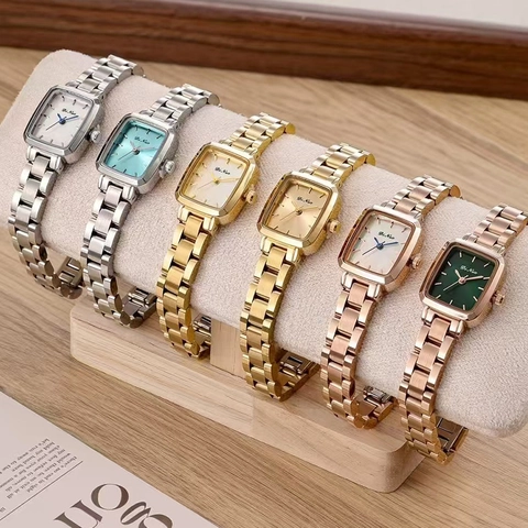 Orologio Quarzo Elegante Donna Quadrante Quadrato Cinturino Acciaio Inossidabile Cassa Lega Impermeabile Analogico Polso Vintage Moda