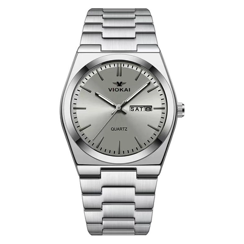 Reloj Cuarzo Hombre Correa Acero Inoxidable Caja Aleación Impermeable Día Fecha Calendario Pantalla Negocios Lujo Simple