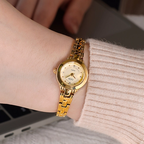 Orologio Da Polso Al Quarzo Elegante Da Donna Piccolo Quadrante Rotondo Accenti In Strass Cinturino In Lega Impermeabile Lusso