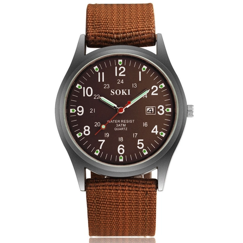 Men Military Quartz Watch Analog Date Display Canvas Strap Sporty Casual Rugged Outdoor Wristwatch