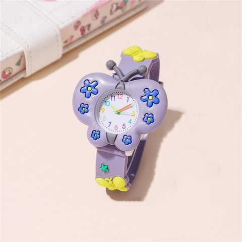 Kids Cartoon Schmetterlingsform Quarzuhr Buntes Silikonarmband Legierungsgehäuse Süße Armbanduhr Für Mädchen Schüler