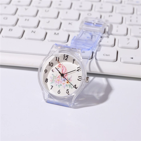 Orologio Al Quarzo Unicorno Per Bambini Con Cinturino In Plastica Trasparente E Cassa In Lega Orologio Analogico Per Ragazze