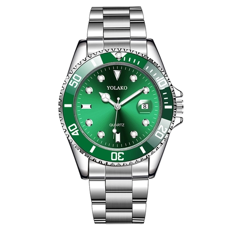 Men Quartz Watch Fashion Sport Analog Display Date Calendar Rotating Bezel Alloy Case Stainless Steel Strap Diver Style