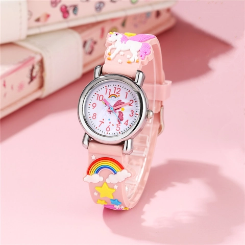 Kinder Quarz Uhr Süßes Einhorn Regenbogen Silikonarmband Analog Armbanduhr Für Mädchen Schüler Geschenk Zeitlernen