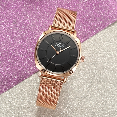 Fashion Women Quartz Watch Rose Gold Stainless Steel Mesh Strap Minimalist Elegant Dress Wristwatch Ladies Gift
