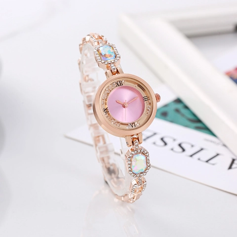 Montre À Quartz Élégante Pour Femmes Alliage Strass Cadran Rond Chiffres Romains Fermoir Bijoux Montre Bracelet De Luxe