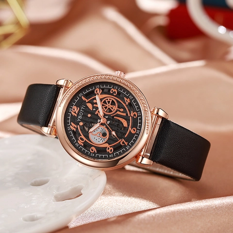 Orologio Scheletrato Da Donna Quadrante Cavo Orologio Al Quarzo Cassa In Lega Cinturino In Pelle PU Strass Moda Elegante