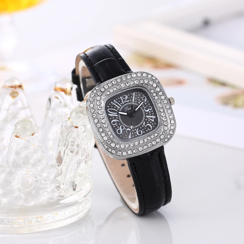 Orologio Al Quarzo Da Donna Quadrante Quadrato Con Strass Cassa In Lega Cinturino In Ecopelle Coccodrillo Elegante