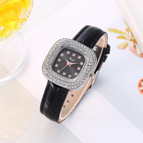 Orologio Al Quarzo Da Donna Cassa In Lega Quadrata Con Strass Cinturino In Ecopelle Texture Coccodrillo Elegante