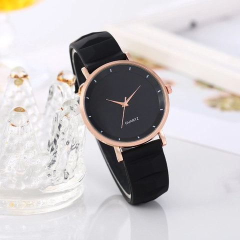 Minimalist Quartz Watch With Geometric Texture Silicone Strap And Rose Gold Alloy Case Casual Round Dial Wristwatch For Students