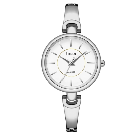 Women Quartz Watch Alloy Bangle Bracelet Wristwatch Minimalist Elegant Round Dial Fashion Accessory