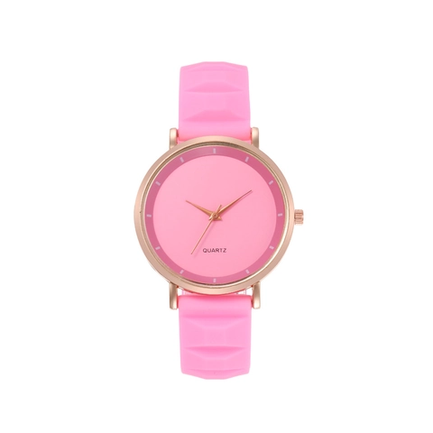 Minimalist Quartz Watch With Geometric Texture Silicone Strap And Rose Gold Alloy Case Casual Round Dial Wristwatch For Students