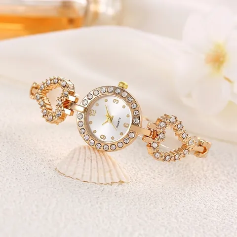 Elegant Women Quartz Watch Heart Shaped Alloy Bracelet Inlaid Rhinestone Small Dial Fashion Luxury Wristwatch For Ladies