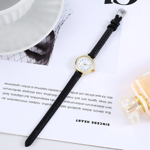 Women Quartz Watch Simple Arabic Numerals Small Round Dial Alloy Case Faux Leather Strap Casual Elegant Ladies Wristwatch