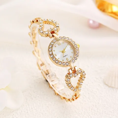 Elegant Women Quartz Watch Heart Shaped Alloy Bracelet Inlaid Rhinestone Small Dial Fashion Luxury Wristwatch For Ladies