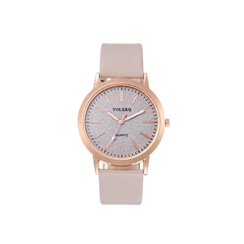Women Quartz Wristwatch Alloy Case PU Leather Strap Glitter Starry Dial Fashion Casual Round Pointer Watch
