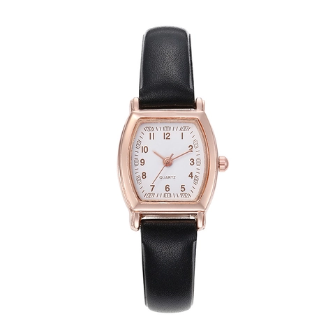 Women's Retro Quartz Watch Tonneau Rose Gold Alloy Case Faux Leather Strap Arabic Numerals Casual Elegant Wristwatch