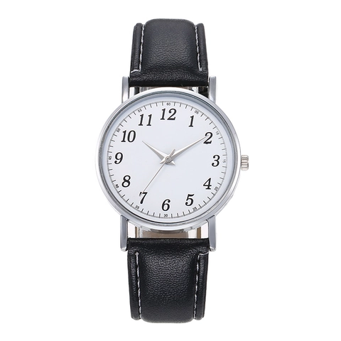 Classic Men Quartz Watch Alloy Case Faux Leather Strap Arabic Numerals Casual Business Round Dial Wristwatch