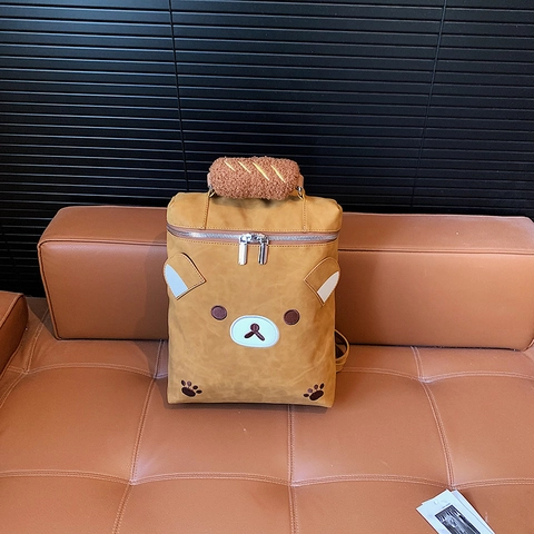 Cartoon Bear Kids Backpack PU Leather Breathable Large Capacity School Bag With Plush Handle For Children