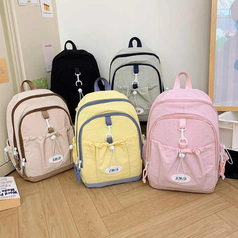 Kids Backpack Nylon Drawstring School Bag Travel Daypack Minimalist Solid Color Breathable For Boys Girls