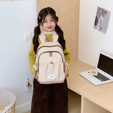 Kids Backpack Nylon Drawstring School Bag Travel Daypack Minimalist Solid Color Breathable For Boys Girls