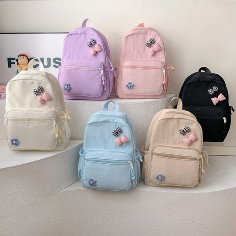 Rugzak Voor Kinderen Grote Capaciteit Canvas Nylon Strik Bloem Decor Schooltas Voor Meisjes Jongens Student Schattig