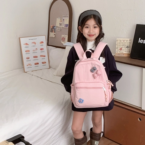 Rugzak Voor Kinderen Grote Capaciteit Canvas Nylon Strik Bloem Decor Schooltas Voor Meisjes Jongens Student Schattig