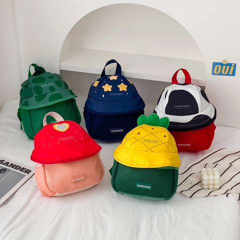 Kids Backpack Cartoon Fruit Animal Hat Shape Nylon Breathable Mesh Toddler School Bag For Kindergarten Preschool