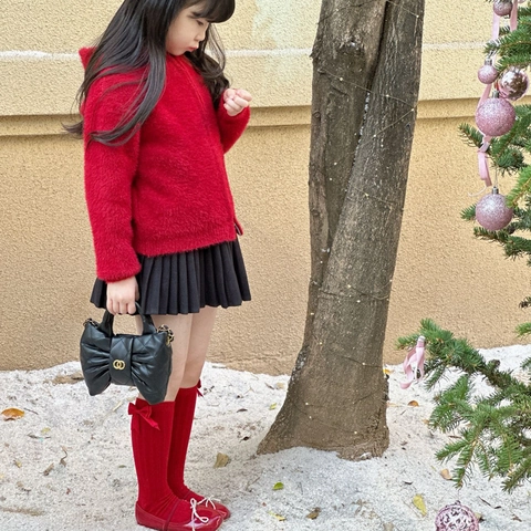 Kids Girls Bow Shape Quilted Handbag PU Leather Denim Chain Strap Shoulder Crossbody Bag Fashionable Elegant