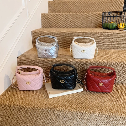 Kids Quilted Crossbody Bag PU Leather Mini Shoulder Handbag Chain Strap Fashionable Small Messenger For Girls