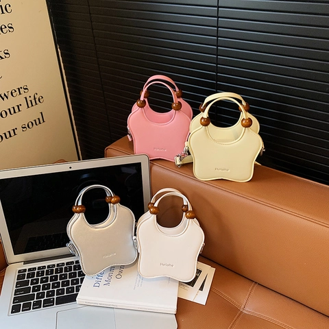 Mini Sac À Bandoulière En Forme D'étoile Pour Enfants Cuir PU Poignée En Perles De Bois Sac À Main À La Mode Pour Fillette