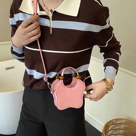 Mini Sac À Bandoulière En Forme D'étoile Pour Enfants Cuir PU Poignée En Perles De Bois Sac À Main À La Mode Pour Fillette