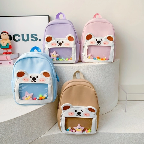 Kinder Cartoon Bär Rucksack Transparentes Fenster Nylon Schultasche Atmungsaktiv Für Kleinkinder Kindergarten Jungen Mädchen