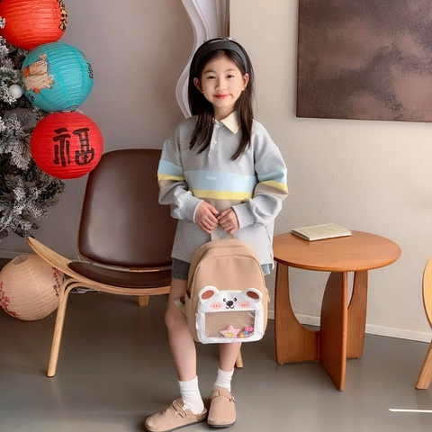 Kinder Cartoon Bär Rucksack Transparentes Fenster Nylon Schultasche Atmungsaktiv Für Kleinkinder Kindergarten Jungen Mädchen