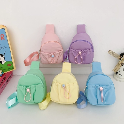 Borsa Da Petto Per Bambini Nylon Leggero Colore Solido Tasca Con Coulisse Tracolla Regolabile Casual Per Ragazzi Ragazze