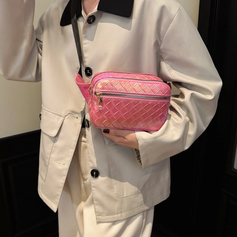 Holographic Iridescent PU Leather Waist Bag Diamond Quilted Fanny Pack With Adjustable Strap Fashion Chest Pouch For Women