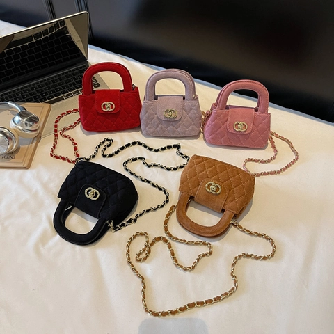 Bolso De Hombro Mini Para Niñas Textura Ante Acolchado Cadena Bandolera Moda Bolso De Mano Pequeña Princesa Accesorio Elegante