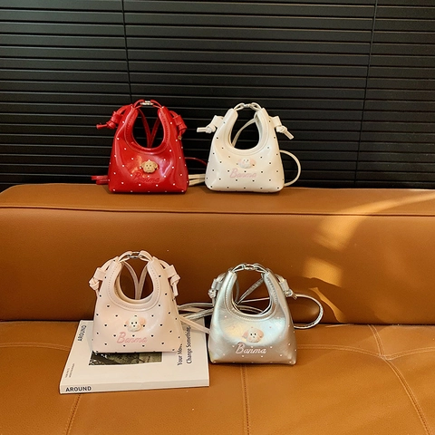Mini Sac À Bandoulière Enfants Cuir PU Motif Pois Cœur Décoration Animale Petit Sac À Main Pour Fillettes
