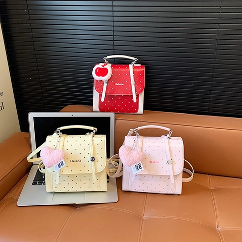 Mini Zaino Per Bambini In Pelle PU Con Motivo A Pois Borsa Da Scuola Con Ciondolo A Cuore In Peluche Per Ragazze Ragazzi