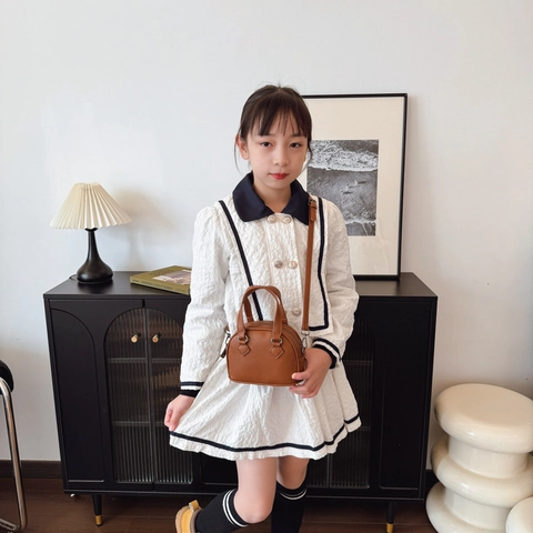 Mini Shell Crossbody Bag Pebble Grain PU Leather Dual Handles Adjustable Strap Modern Cute Fashion Handbag For Little Girls