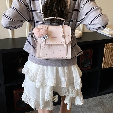 Mini Zaino Per Bambini In Pelle PU Con Motivo A Pois Borsa Da Scuola Con Ciondolo A Cuore In Peluche Per Ragazze Ragazzi