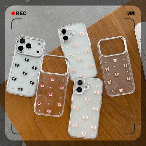 Funda De Teléfono Lazo Estilo Ins Perla Artificial Purpurina Epoxi TPU Transparente Cubierta Protectora Elegante Anticaída