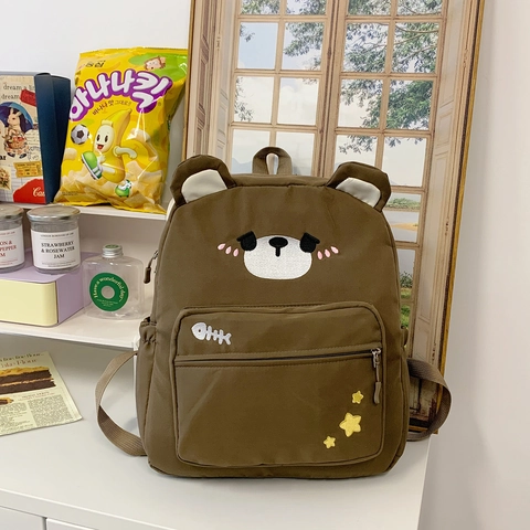 Cute Cartoon Bear Kids Backpack Large Capacity Water Resistant Nylon Schoolbag For Boys Girls Student Travel Bag