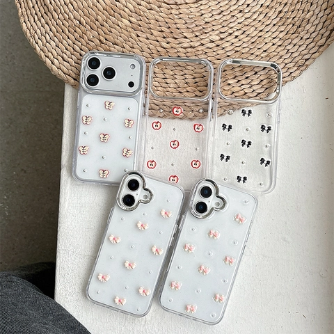 Funda De Teléfono Lazo Estilo Ins Perla Artificial Purpurina Epoxi TPU Transparente Cubierta Protectora Elegante Anticaída