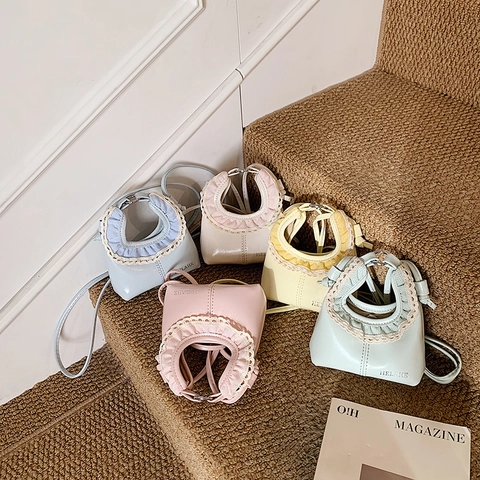 Mini Borsa A Tracolla Ragazze Dolce Pizzo Volant Pelle PU Piccola Borsa A Mano Per Bambini